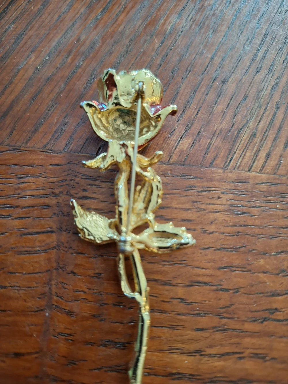 Rose Flower Brooch in Gold & Red